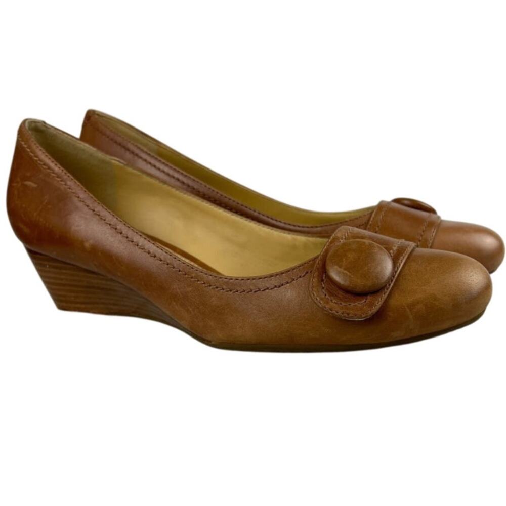 Ecco Durango Slip On Wedge Shoes Almond Toe Cognac Leather Size 39 Normcore